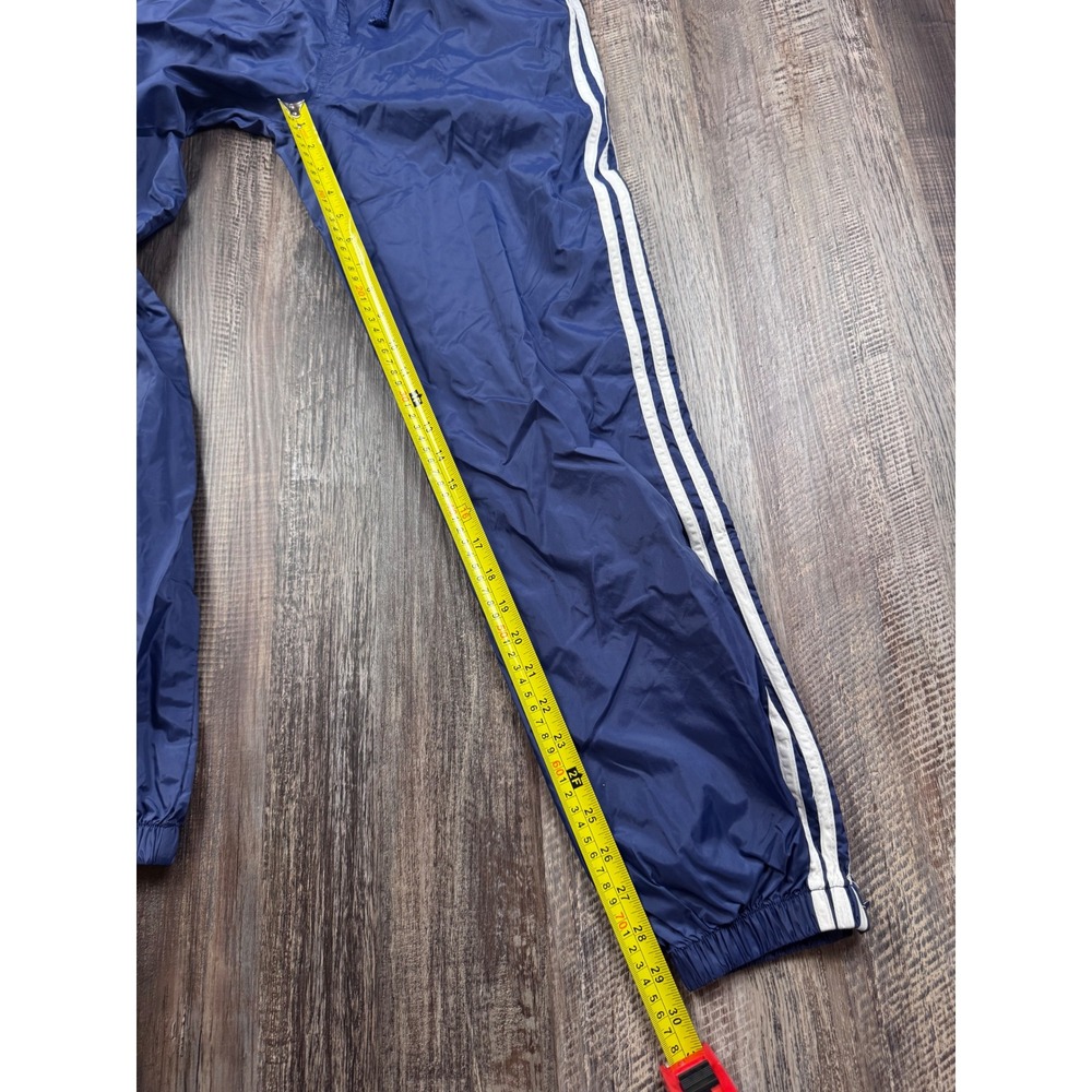 Adidas Vintage Navy Blue Nylon Track Pants Mens Medium White Stripes Windbreaker - Picture 2 of 7